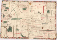 Plan figuratif de la maison terres et prés qui compose la ferme de Grand Champ les Vaumontreüille appartenant aux dames de l'abbaye Royal Saint Pierre de Reims (1748), Guvin