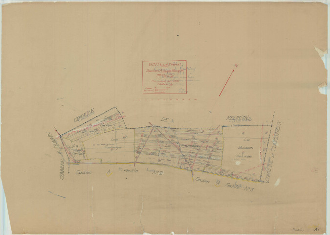 Ventelay (51604). Section A1 échelle 1/2500, plan mis à jour pour 1936, plan non régulier (papier).