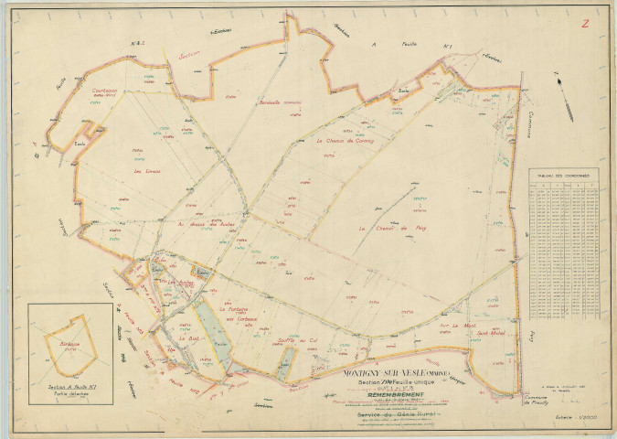 Montigny-sur-Vesle (51379). Section Z échelle 1/2000, plan remembré pour 1959, plan régulier (papier).