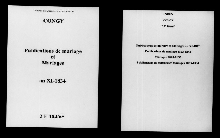 Congy. Publications de mariage, mariages an XI-1834