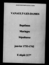 Vanault-les-Dames. Baptêmes, mariages, sépultures 1733-1742