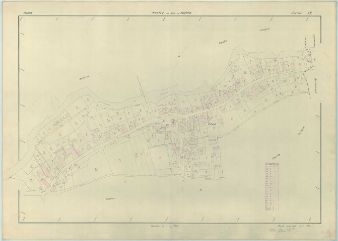 Togny-aux-Bœufs (51574). Section AB échelle 1/1000, plan renouvelé pour 1957, plan régulier (papier armé)