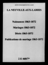 Neuville-aux-Larris (La). Naissances, mariages, décès, publications de mariage 1863-1872