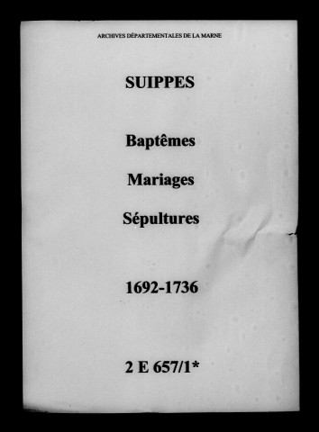 Suippes. Baptêmes, mariages, sépultures 1692-1736