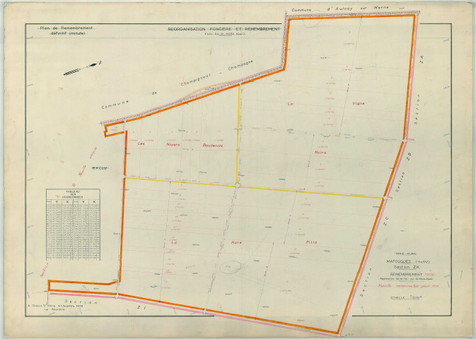 Matougues (51357). Section ZK 2 échelle 1/2000, plan remembré pour 1958 (renouvelé pour 1961), plan régulier (papier armé)