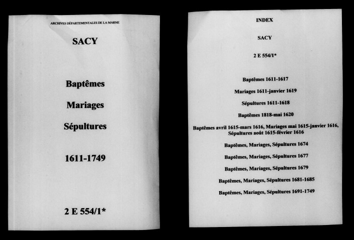 Sacy. Baptêmes, mariages, sépultures 1611-1749