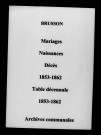 Brusson. Mariages, naissances, décès et tables décennales des naissances, mariages, décès 1853-1862