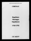 Chenay. Baptêmes, mariages, sépultures 1765-1792