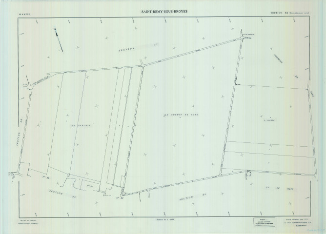 Saint-Remy-sous-Broyes (51514). Section ZK échelle 1/2000, plan remembré pour 01/01/1996, plan régulier de qualité P5 (calque)