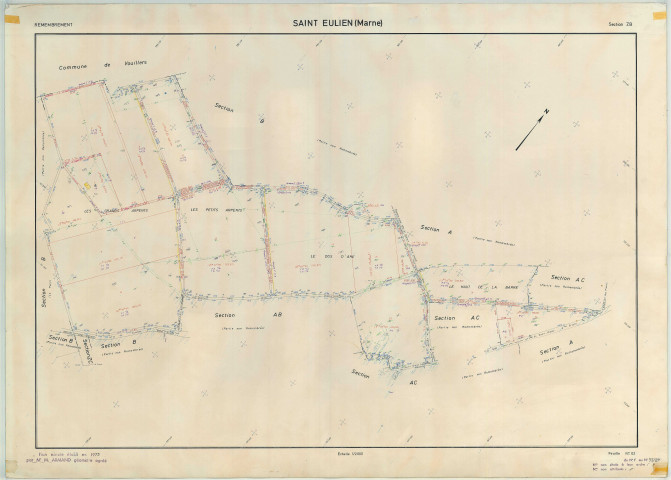 Saint-Eulien (51478). Section ZB échelle 1/2000, plan remembré pour 1975, plan régulier (papier armé)