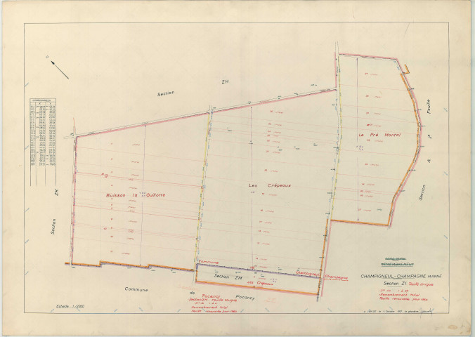 Champigneul-Champagne (51117). Section ZI 1 échelle 1/2000, plan remembré pour 1957, plan régulier (papier armé)