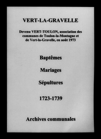 Vert-la-Gravelle. Baptêmes, mariages, sépultures 1723-1739