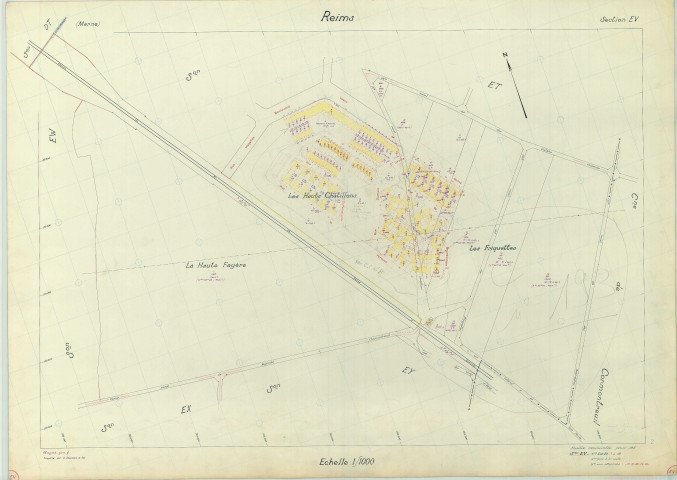 Reims (51454). Section EV échelle 1/1000, plan renouvelé pour 1968, plan régulier (papier armé).