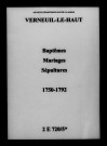 Verneuil. Verneuil-le-Haut. Baptêmes, mariages, sépultures 1750-1792