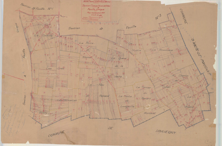 Mont-sur-Courville (51382). Section C U échelle 1/2500, plan mis à jour pour 1935, plan non régulier (papier).