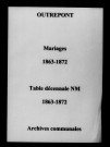 Outrepont. Mariages et tables décennales des naissances, mariages 1863-1872