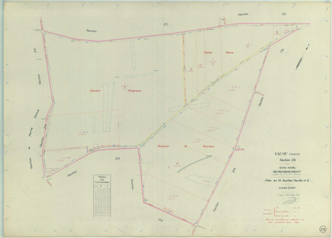 Valmy (51588). Section ZB échelle 1/2000, plan remembré pour 1959, plan régulier (papier armé)