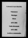 Vanault-le-Châtel. Naissances, mariages, décès et tables décennales des naissances, mariages, décès 1873-1882