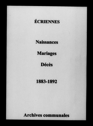 Écriennes. Naissances, mariages, décès 1883-1892