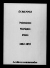 Écriennes. Naissances, mariages, décès 1883-1892