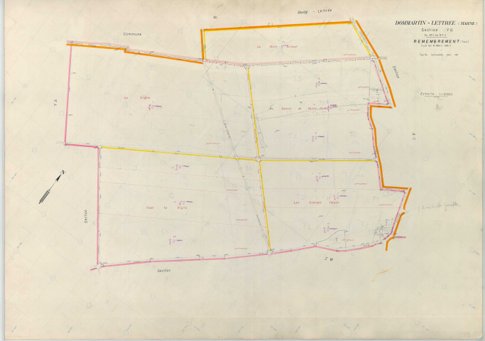 Dommartin-Lettrée (51212). Section YB échelle 1/2000, plan remembré pour 1967, plan régulier (papier armé)