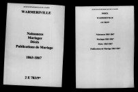 Warmeriville. Naissances, mariages, décès, publications de mariage 1863-1867