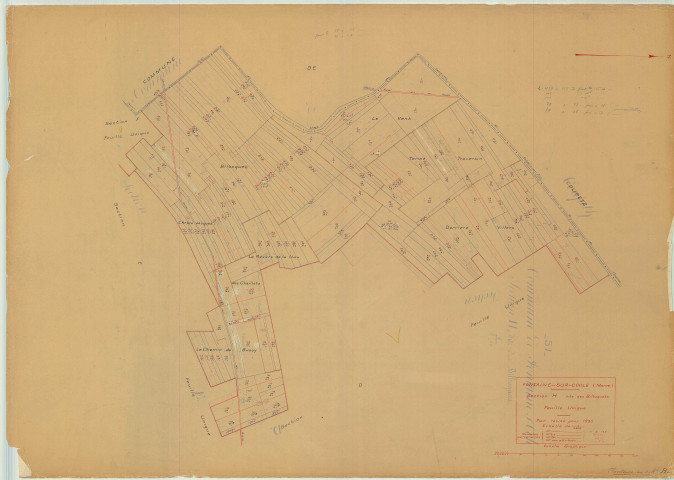 Faux-Vésigneul (51244). Fontaine-sur-Coole (51257). Section H échelle 1/2500, plan mis à jour pour 1935, plan non régulier (papier)