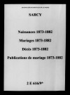 Sarcy. Naissances, mariages, décès, publications de mariage 1873-1882