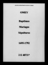 Omey. Baptêmes, mariages, sépultures 1695-1792