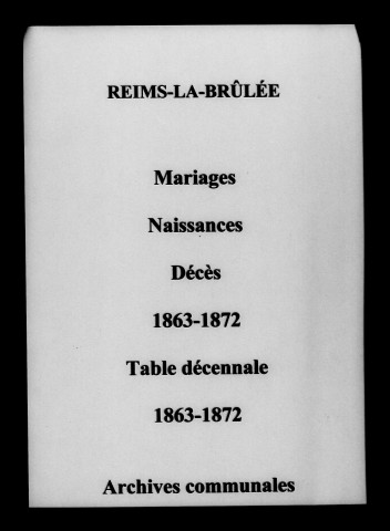 Reims-la-Brûlée. Mariages, naissances, décès et tables décennales des naissances, mariages, décès 1863-1872