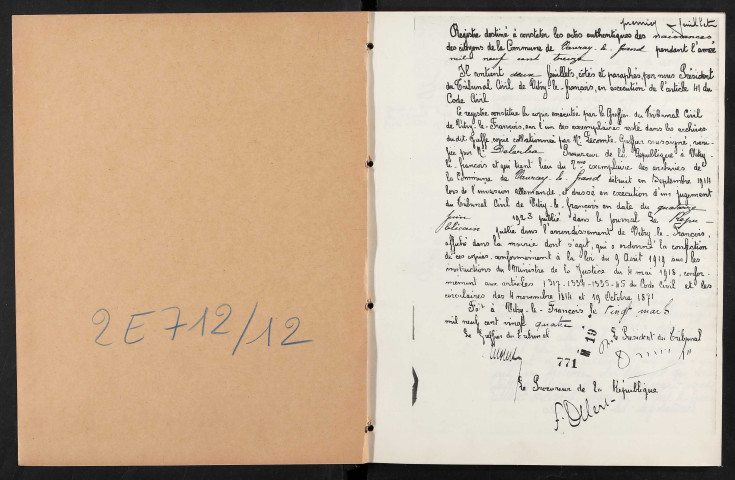 Vavray-le-Grand. Naissances, mariages, décès 1913-1921 (reconstitutions)