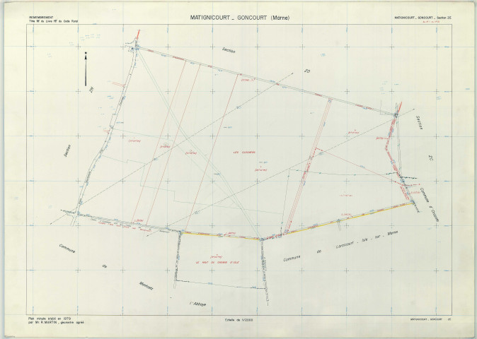 Matignicourt-Goncourt (51356). Section ZE échelle 1/2000, plan remembré pour 1979, plan régulier (papier armé)
