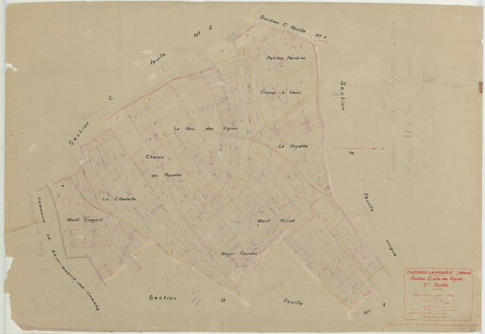 Cheppes-la-Prairie (51148). Section D2 échelle 1/2500, plan mis à jour pour 1952, plan non régulier (papier)