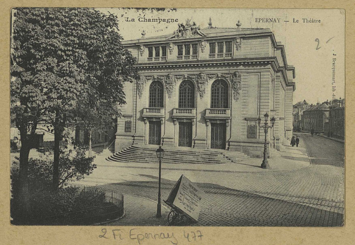 ÉPERNAY. La Champagne-Épernay-Le Théâtre.
ÉpernayÉdition Lib. J. Bracquemart.[vers 1911]