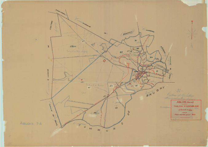 Saint-Martin-d'Ablois (51002). Tableau d'assemblage échelle 1/10000, plan mis à jour pour 01/01/1933, non régulier (papier)