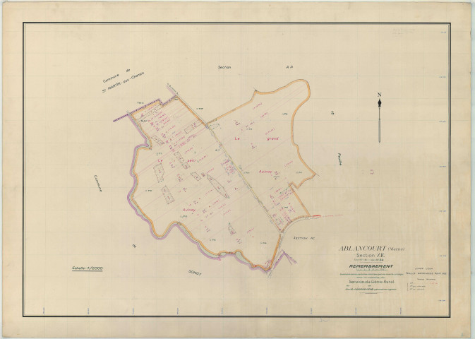 Ablancourt (51001). Section ZE échelle 1/2000, plan remembré pour 1959 (renouvelé pour 1959), plan régulier (papier armé)