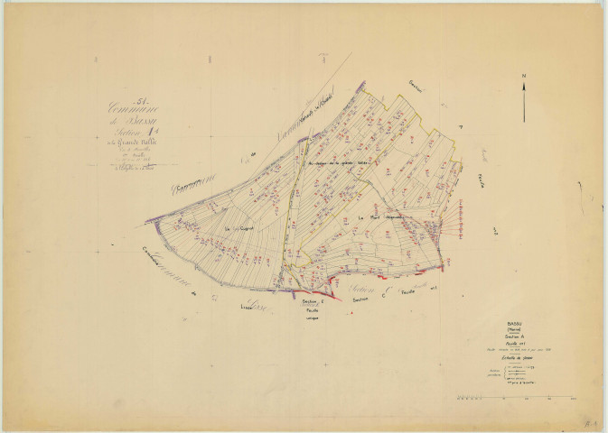 Bassu (51039). Section A1 échelle 1/2500, plan mis à jour pour 1959, plan non régulier (papier)