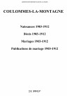 Coulommes-la-Montagne. Naissances, décès, mariages, publications de mariage 1903-1912