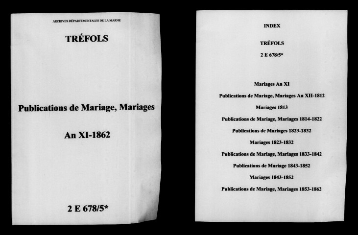 Tréfols. Publications de mariage, mariages an XI-1862