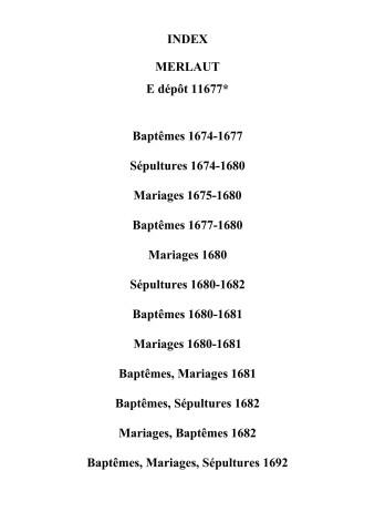Merlaut. Baptêmes, mariages, sépultures 1674-1692
