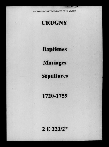 Crugny. Baptêmes, mariages, sépultures 1720-1759