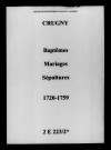 Crugny. Baptêmes, mariages, sépultures 1720-1759