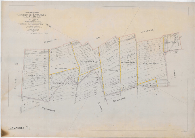 Lavannes (51318). Section Y échelle 1/2500, plan remembré pour 1923, plan régulier (papier).
