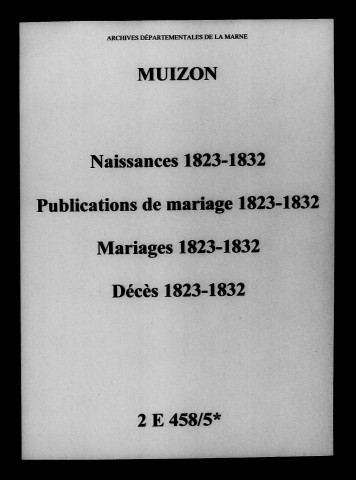 Muizon. Naissances, publications de mariage, mariages, décès 1823-1832