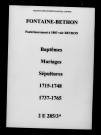 Bethon. Baptêmes, mariages, sépultures 1715-1765