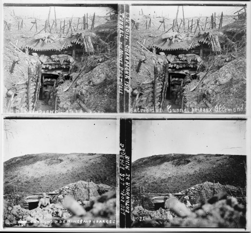 Les Éparges. Entonnoir de mine (vue 1). Champagne 1918 . Tunnel du Mont Perthois. Entrée d'un tunnel pris aux Allemands (vue 2)