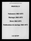Prouilly. Naissances, mariages, décès, publications de mariage 1863-1872