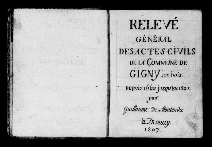 Gigny-aux-Bois. Relevé général des actes civils 1660-1807