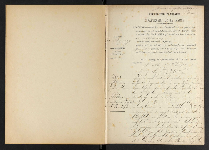 Mancy. Mariages 1893-1929