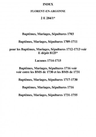 Florent. Baptêmes, mariages, sépultures 1703-1755